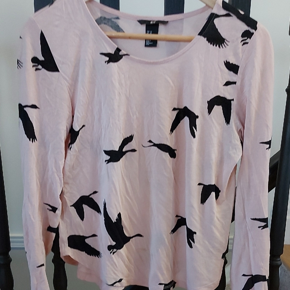 H&M Pink Bird Print Women's Top